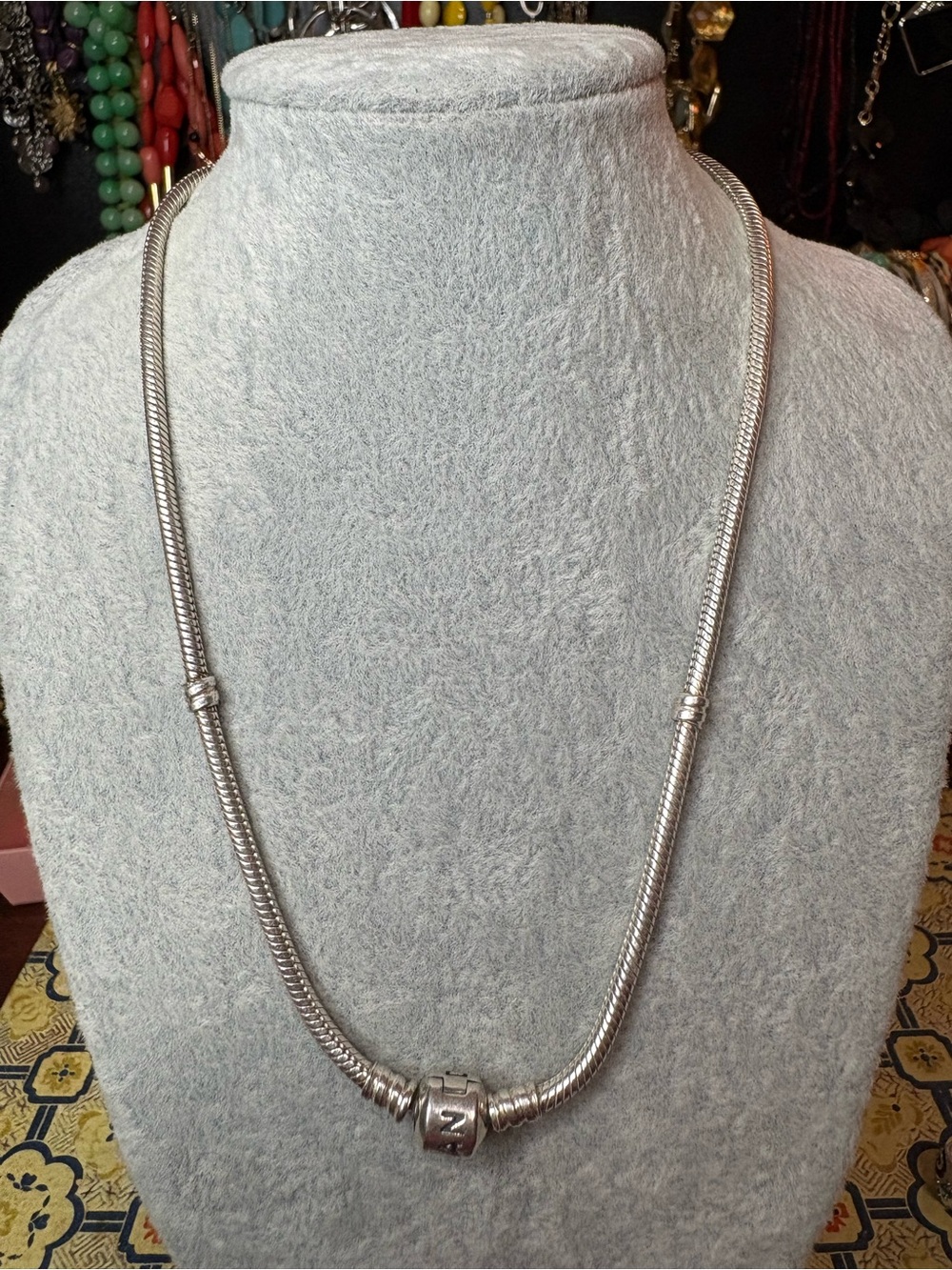Pandora Moments ALE 925 Sterling Silver Snake Chain Charm Necklace 15 1/2" 40 cm